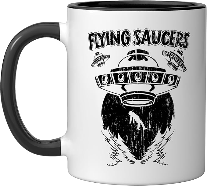 Flying Saucers UFO Abduction Extraterrestrial Believer Ceramic Mug, Black/White