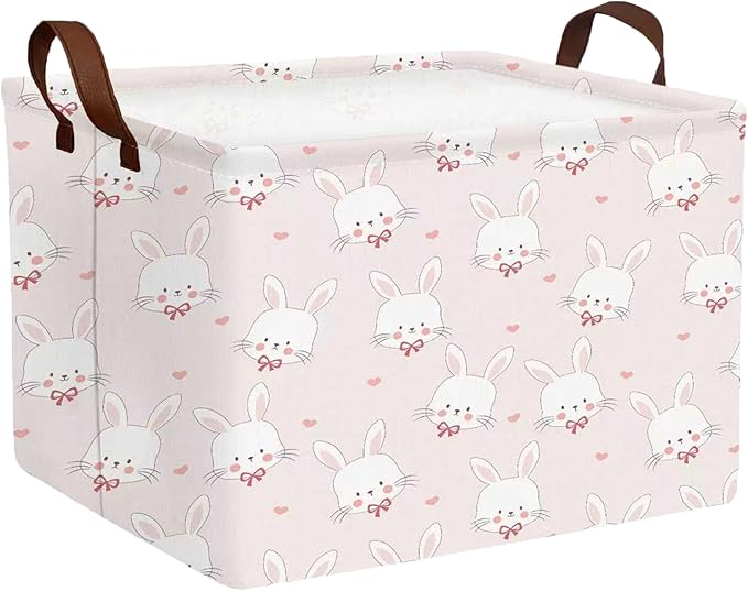 Large Rectangular Easter Baskets Empty Waterproof Boy Toy Box Foldable Kid's Gifts Storage Bin Spring Room Decor(Pink Love Rabbit Head)