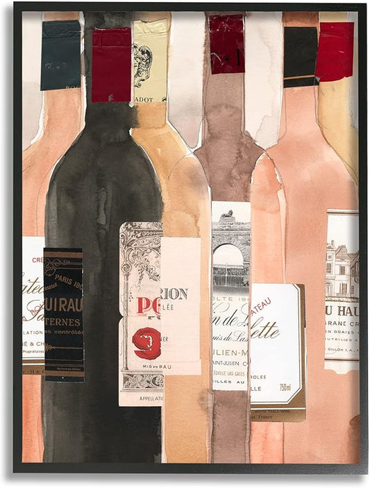 Stupell Industries Timeless Labeled Wine Champagne Bottles Vintage, Design by Samuel Dixon