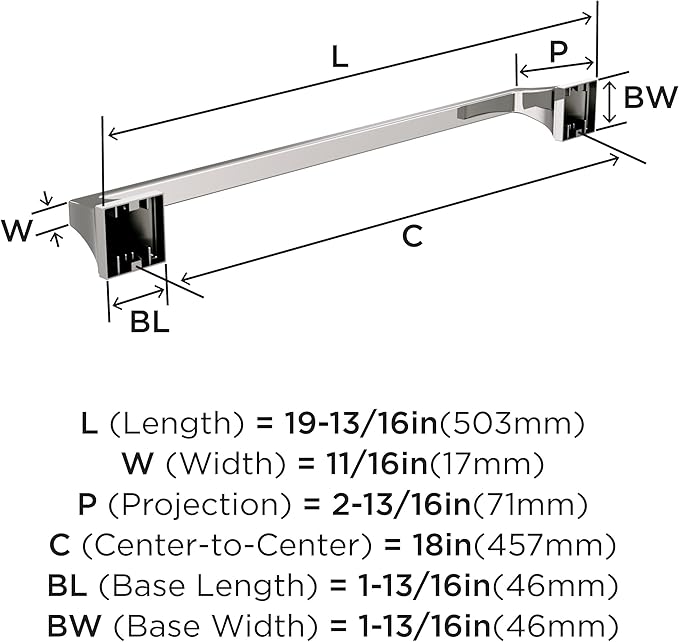 Amerock Mulholland Polished Nickel 18 inch (457mm) Towel Bar, BH36023PN