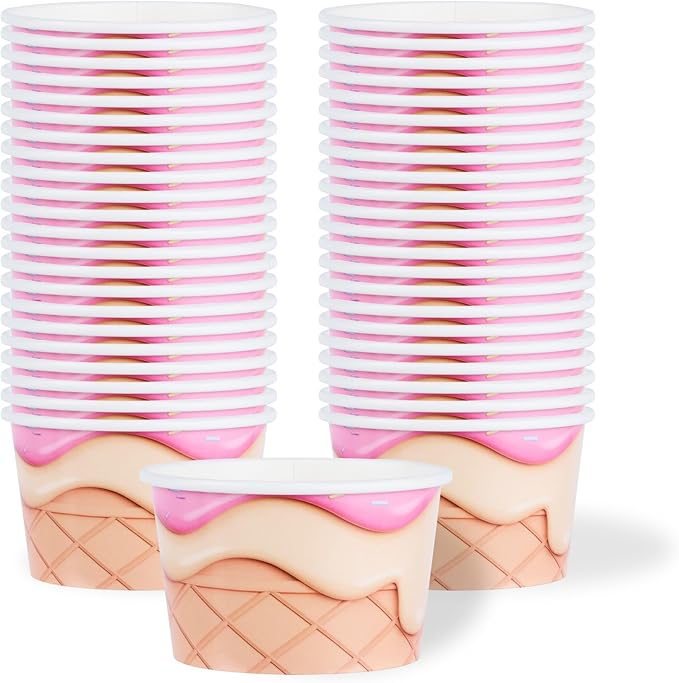 Restaurantware Ice Cream Cups 50 Pack of 8 oz Leak-Resistant Disposable Dessert Bowl Frozen Yogurt Cup Round Paper Container For Cold And Hot Desserts