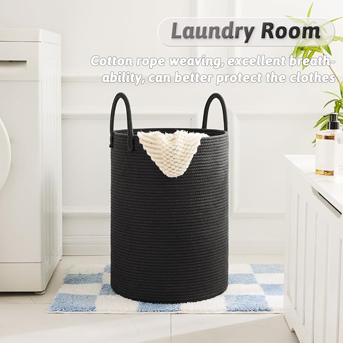 Artfeel Laundry Basket,Woven Cotton Rope Laundry Hamper,80L for Decorative Storage of Dirty Clothes,Toys and Blankets in Bathroom,Baby Room and Living Room
