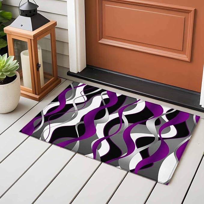 Area Rug 2x3ft, Abstract Purple Gray Black White Stripes Washable Rugs for Living Room Bedroom, Modern Lines Soft Non-Slip Area Rugs Rectangle Floor Carpet for Dining Room