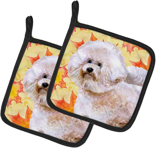 Caroline's Treasures BB9966PTHD Bichon Frise #2 Fall Pair of Pot Holders, Yellow Kitchen Heat Resistant Pot Holders Sets Oven Hot Pads for Cooking Baking BBQ, 7 1/2 x 7 1/2