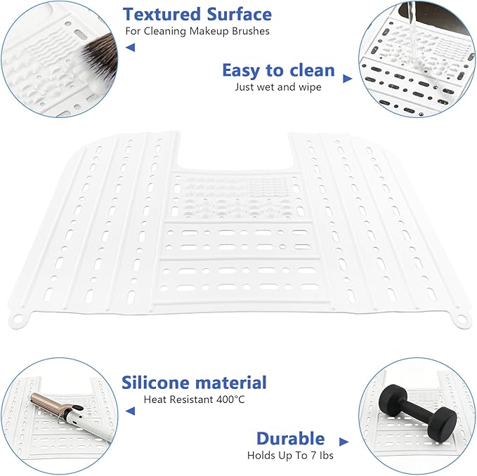 Foldable Sink Cover - Silicone Beauty Makeup Brush Cleaning Mat Tools Organizer with Hanging Loop - for Extra Space & Storage Saver - White