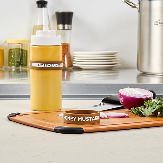 Restaurantware Silicone Squeeze Bottle Band 10 Count 2.75 Inch Dishwasher Safe Condiment Identification Band, Honey Mustard Brown Non-Slip Label Band for Condiment Labeling at Restaurants, Food Trucks