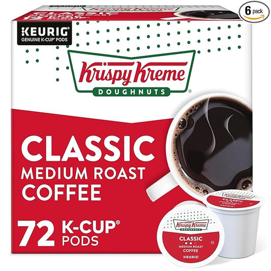 Krispy Kreme Classic, Single-Serve Keurig K-Cup Pods, Medium Roast Coffee, 12 Count (Pack of 6)