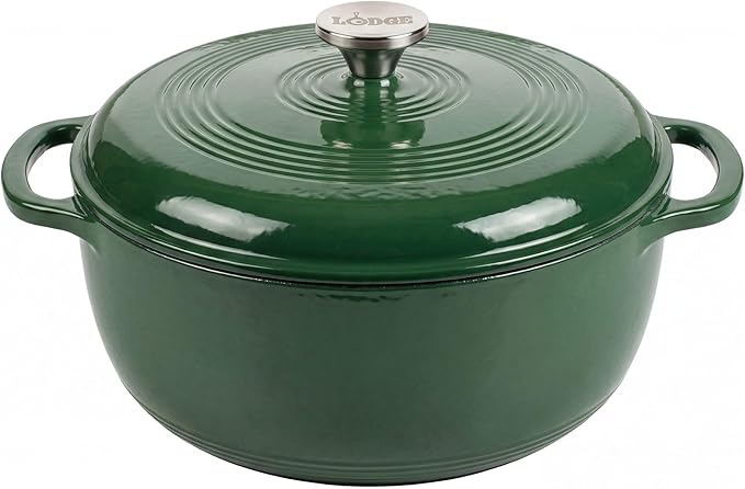 Lodge Essential Enamel Cast Iron Dutch Oven - Perfect for Bread Baking, Braising, Marinating & Slow Cooking - Features Moisture-Sealing Lid & Dual Handles - Kitchen Essentials - 6 Quarts - Evergreen