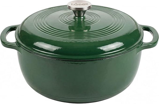Lodge Essential Enamel Cast Iron Dutch Oven - Perfect for Bread Baking, Braising, Marinating & Slow Cooking - Features Moisture-Sealing Lid & Dual Handles - Kitchen Essentials - 6 Quarts - Evergreen