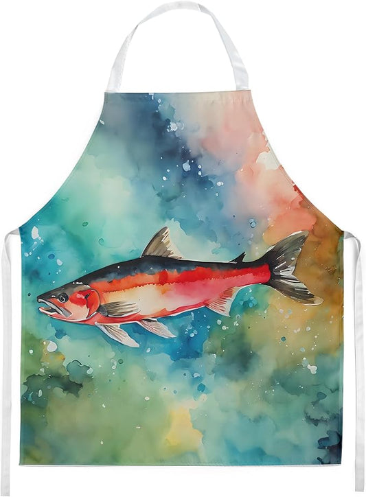 Caroline's Treasures Salmon Apron Cooking Kitchen Server Baking Crafts Gardening for Adult Women Men, Unisex, Large, Multicolor