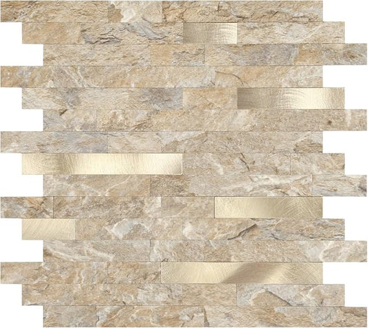 Yipscazo 10 Sheets Peel and Stick Stone Metal Tile Backsplash, Stick on Tiles for Backsplash Kitchen, Bathroom, Laundry Room, Camper, Fireplace (12'' X 12'', Rustic Stone)