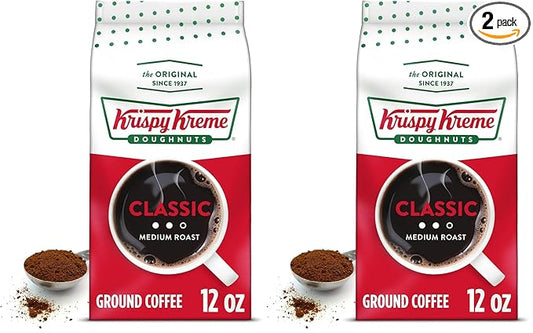 Krispy Kreme Doughnuts, Classic, Ground Coffee, Medium Roast, Bagged 12oz (Pack of 2)
