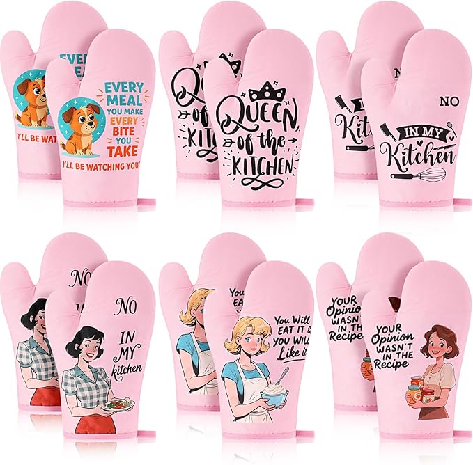 LemonRoad 12 Pcs Oven Mitt, Funny Kitchen Cooking Oven Mitts, Pink Kitchen Accessories, Cute Baker Stuff, House Warming Gifts New Home Mothers Day Birthday Present for Women Mom