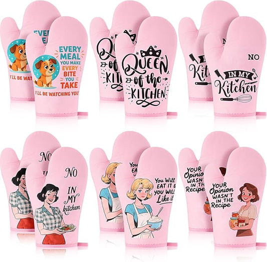 LemonRoad 12 Pcs Oven Mitt, Funny Kitchen Cooking Oven Mitts, Pink Kitchen Accessories, Cute Baker Stuff, House Warming Gifts New Home Mothers Day Birthday Present for Women Mom