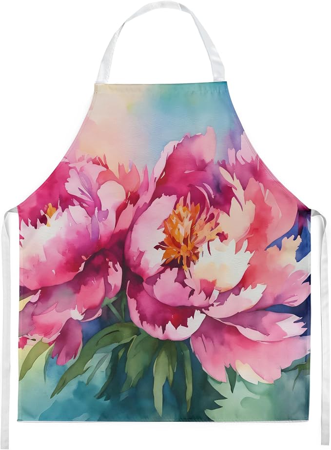 Caroline's Treasures Peonies in Watercolor Apron Cooking Kitchen Server Baking Crafts Gardening for Adult Women Men, Unisex, Large, Multicolor