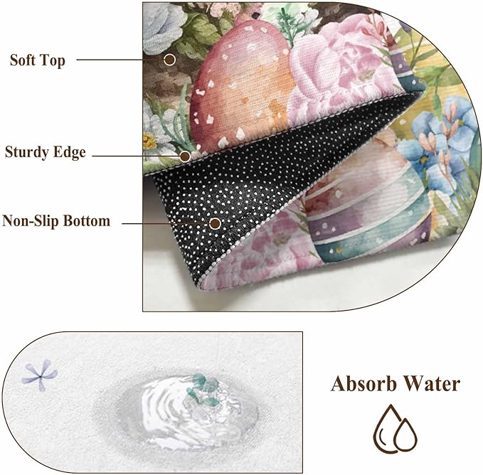 Area Rug 6x9ft, Easter Egg Spring Flower Cute Rabbit Washable Rugs for Living Room Bedroom, Blossom Floral on White Soft Non-Slip Area Rugs Rectangle Floor Carpet for Dining Room