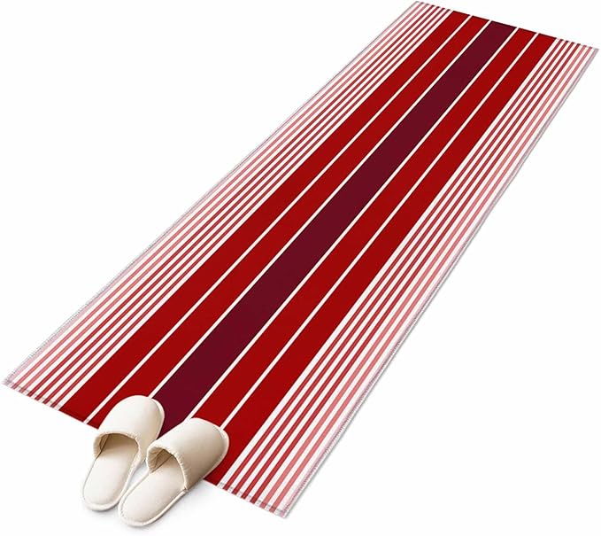 Runner Rug for Bedroom Hallway, Abstract Gradient Red White Stripes Kitchen Runner Rugs Area Rug 2x6ft, Ombre Modern Art Washable Soft Floor Carpet for Entryway Stair