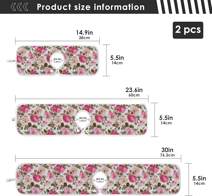 Kitchen Faucet Absorbent Mat,Pink Rose Flower Floral Water Splash Guard for Sink, Faucet Drip Catcher Thicken Sponge Microfiber Faucet Water Catcher Mat Sink Absorbent Mat for Kitchen 14x5in 2 Pack