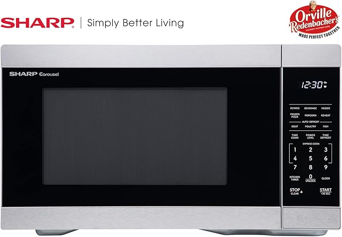SHARP Countertop Microwave Oven with Removable 12.4" Carousel Turntable, 1000 Watt, 1.1 Cubic Feet, Stainless Steel