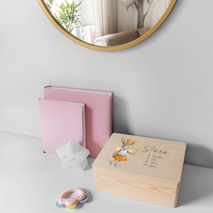 Creative Deco Personalized Wooden Baby Memory Box Storage Box - Wild Animals | 11.8x7.87x5.51in (+-0.5) | Hinged Lid Handle Engraving | Unpainted Gift Box ROUGH UNSANDED Keepsake Memory Souvenir Chest