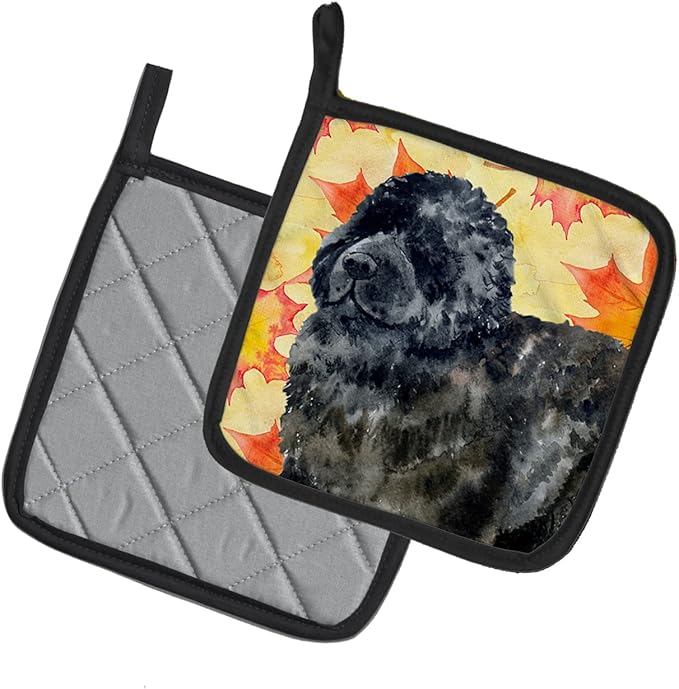 Caroline's Treasures BB9932PTHD Newfoundland Fall Pair of Pot Holders, Yellow Kitchen Heat Resistant Pot Holders Sets Oven Hot Pads for Cooking Baking BBQ, 7 1/2 x 7 1/2