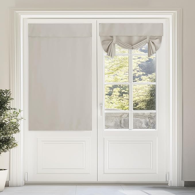 NICETOWN Tie Up Curtains for Kitchen Window, French Door Curtains 63 inches Long Privacy Short Blackout Window Covering for Patio Sliding Glass Door, W46 x L63 inch, 1 Panel, Flax Linen