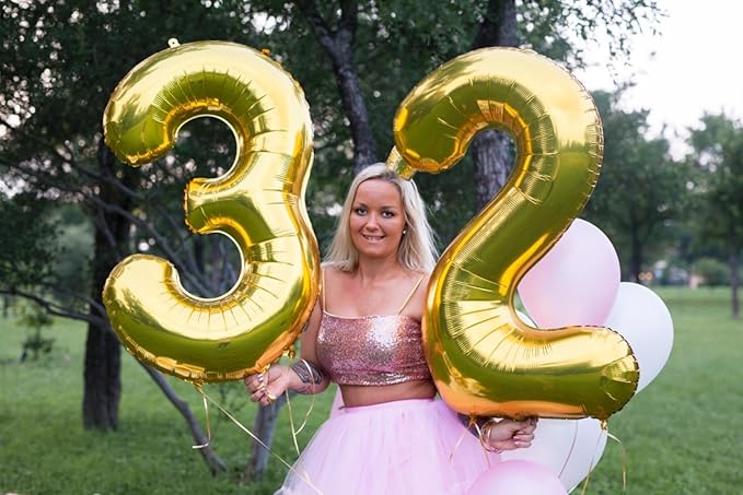 40 Inch Number Balloons 3, Three Gold Happy Birthday Balloons for Girls Boys Babies, Number Balloons for 3 13 23 30 Wedding Bridal Shower Anniversaries Party