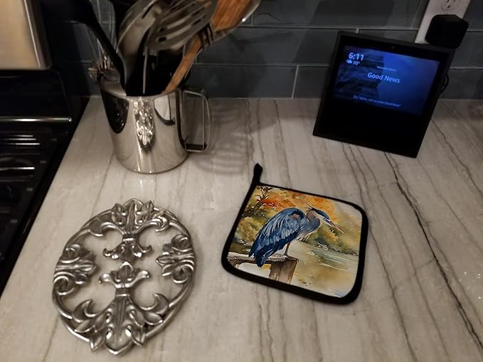 Caroline's Treasures Blue Heron Pair of Pot Holders Kitchen Heat Resistant Pot Holders Sets Oven Hot Pads for Cooking Baking BBQ, 7 1/2 x 7 1/2