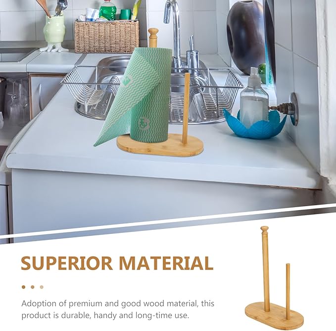 Modern Wooden Paper Towel Holder Stand with Oval Base Multipurpose Kitchen Paper Organizer for Residential and Commercial Use Stylish Desktop Tissue and Preserving Film Rack