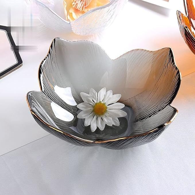 Bowls for Kitchen Glass Mixing Bowl Gold Rim Crystal Transparent Glass Bowl Creative Petal Dish Household Salad Fruit Dessert Ice Cream Bowls Tableware for Snack, Dessert (Color : 1) (E)