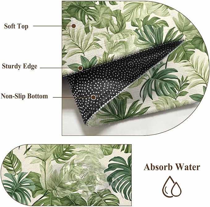 Area Rug 3x5ft, Green Palm Leaf Watercolor Washable Rugs for Living Room Bedroom, Summer Tropical Leaves Soft Non-Slip Area Rugs Rectangle Floor Carpet for Dining Room
