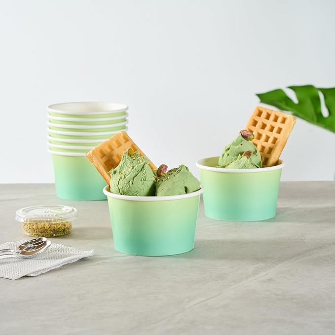 Restaurantware Ice Cream Cups 200 Pack of 8 oz Leak-Resistant Disposable Dessert Bowl Frozen Yogurt Cup Round Paper Container For Cold And Hot Desserts