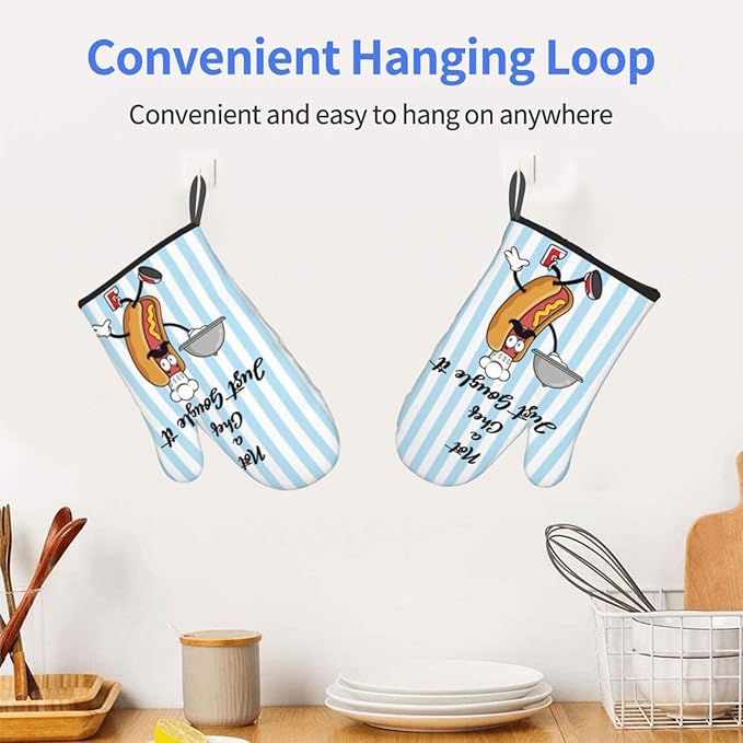 Oven Mitts of 2-Pack Set, Not A Chef Just Gougle It, Funny Kitchen Gloves Heat Resistant Non-Slip Kitchen Mitts Safe Cooking Baking Grilling