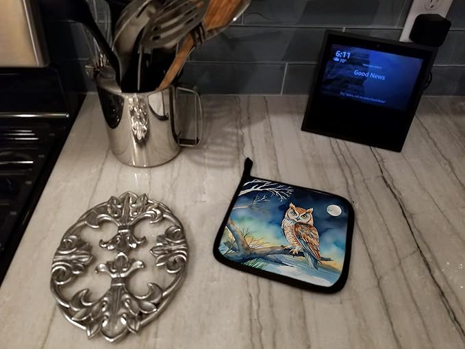Caroline's Treasures Owl Perched in Coastal Tree Pair of Pot Holders Kitchen Heat Resistant Pot Holders Sets Oven Hot Pads for Cooking Baking BBQ, 7 1/2 x 7 1/2