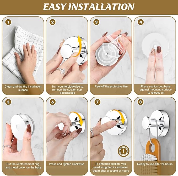 BKV Suction Cup Hooks for Glass Window,Removable Shower Hooks for Inside Shower,Metal Towel Hooks for Bathrooms,2 Pack(Mirror)