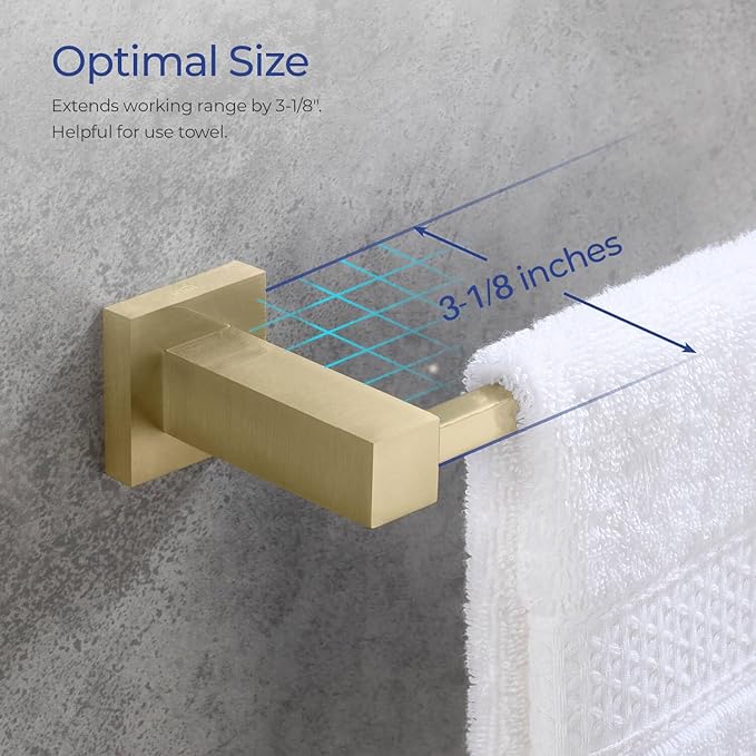 KIBI Cube 24 Inch Bathroom Towel Bar | Wall Mounted Solid Brass Towel Hanger with Corrosion-Resistant Finish | Sleek and Durable Towel Holder for Bathroom Organization (Brushed Gold, KBA1504)