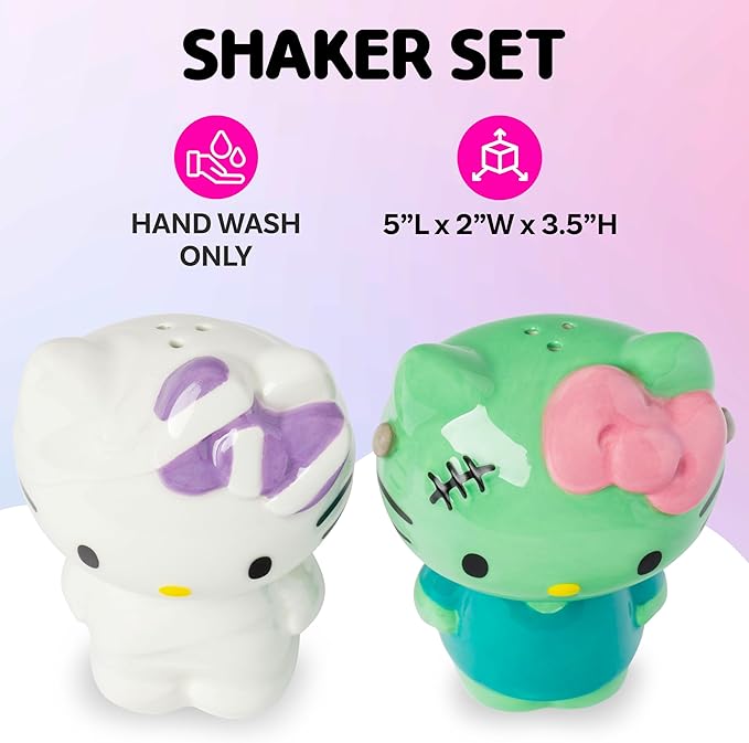 Silver Buffalo Sanrio Hello Kitty Halloween Ceramic Salt and Pepper Shaker Set, 5” L x 2” W x 3.5” H