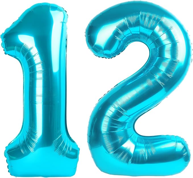 Light Blue 12 Number Balloons 12th Birthday Decorations for Boys Girls, 21 Number Balloons 40 Inch Ballon for Marriage Proposal, Engagement, Anniversaries, Celebration Party