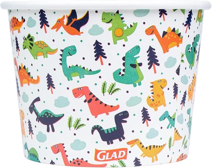 Glad for Kids Dinosaurs Paper Snack Bowls, Colorful Heavy Duty Microwave Safe Disposable Bowls for Soup, Ice Cream, and Snacks, Lids Not Included, Multicolor, Party Pack, 12 Oz, 20 Count - 3 Pack