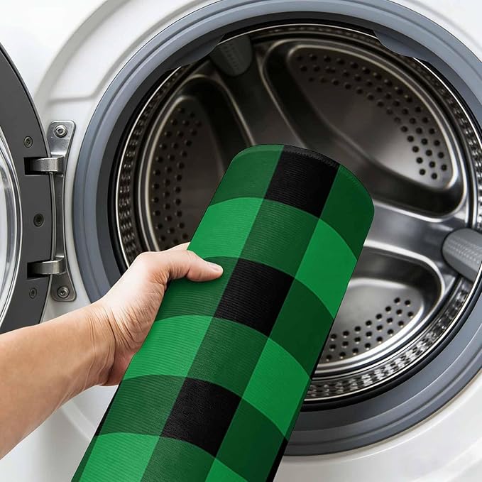 Area Rug 3x5ft, St. Patrick's Day Lucky Green Black Plaid Washable Rugs for Living Room Bedroom, Buffalo Lattice Soft Non-Slip Area Rugs Rectangle Floor Carpet for Dining Room