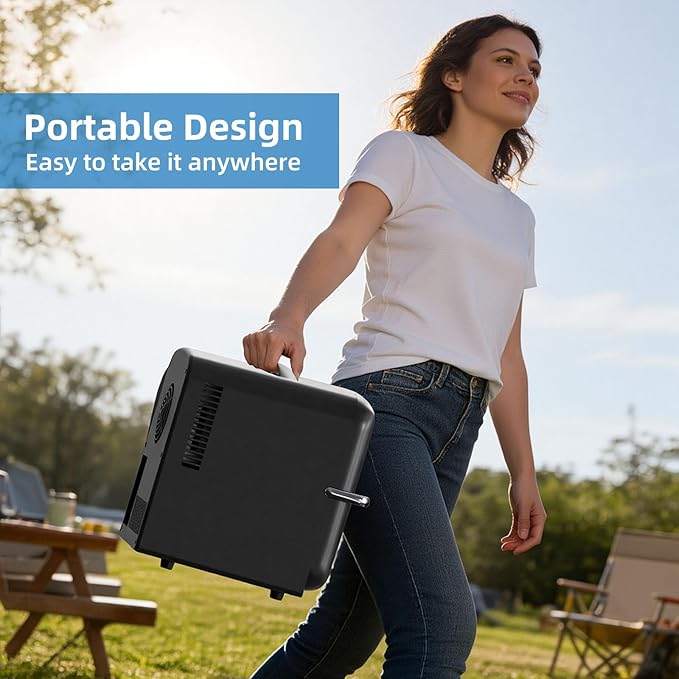 Antarctic Star Mini Fridge, 4L Capacity/6 Cans Portable Cooler and Warmer Compact Refrigerator, for Bedroom,Car,Office and Dorm, Small Cooler and Warmer for Cosmetics, Beverage and Food, Black