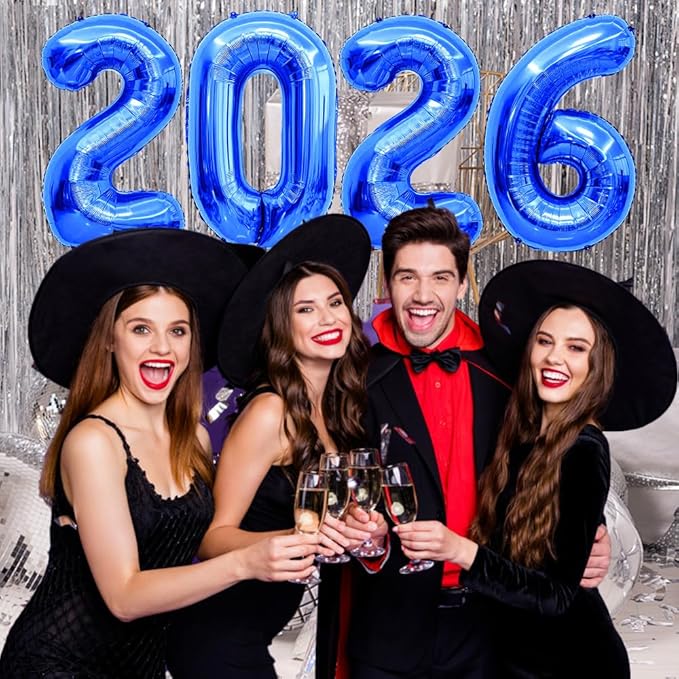 2026 Balloons 40 Inch 2026 Balloon Numbers Blue for New Years Nye Decorations Royal Blue New Years Balloons Mylar Foil Happy New Year Balloon for Class of 20 26 Graduation Decor Party Supplies