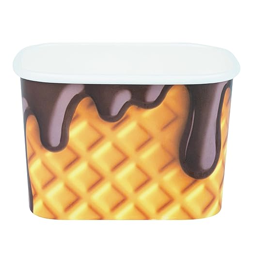 Restaurantware Paper Cups 200 Count 12 Ounce Square Disposable Ice Cream Containers, Leak-Resistant Paper Dessert To Go Cups, Hot And Cold Food, Durable Chocolate Drizzle Design
