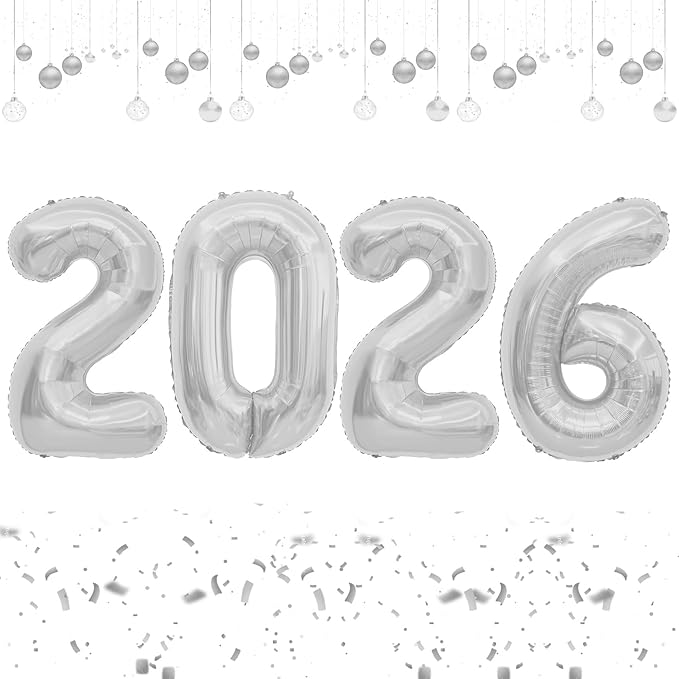 2026 Balloons, 2026 Number Balloons Silver, 40 Inch Large Foil Graduation Balloon 2026 Numbers for Graduation Decorations Class of 2026, Birthday, Anniversary, New Year Eve Party Decorations