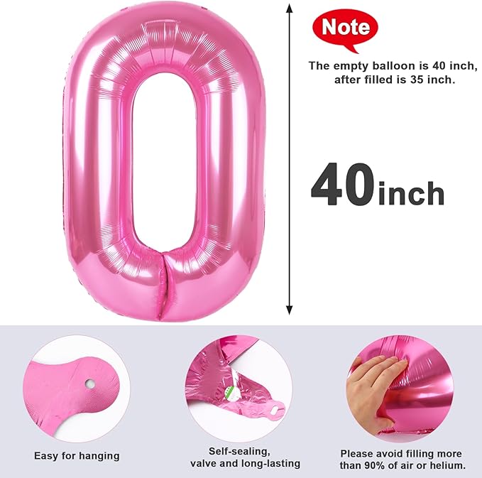 Number 0 Balloons 40 Inch Pink Number Balloons for 10 20 30 40 50 60 70 80 90 100 Numbers Balloon Birthday Decorations Wedding Event Baby Shower