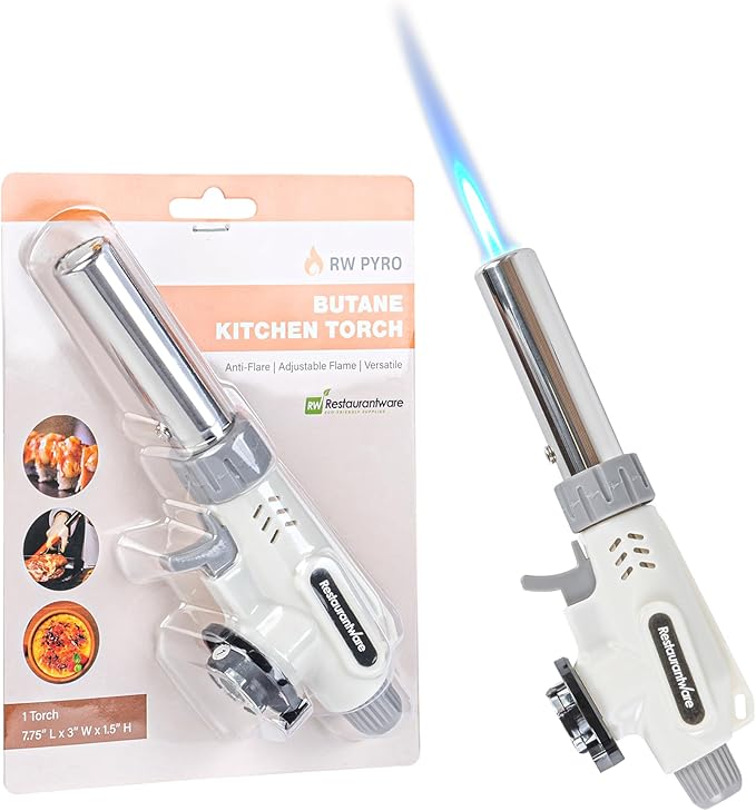 Restaurantware-RW Pyro Creme Brulee Torch With Adjustable Flame, 1 Refillable Culinary Blow Torch - Butane Gas Tank Not Included, No Flaring, White, For Baking, Cooking, BBQ, And More