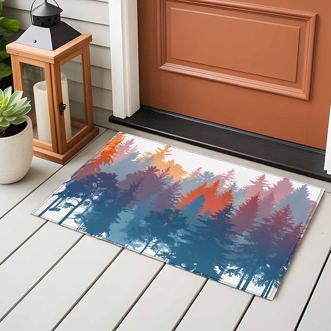 Area Rug 2x3ft, Abstract Trees Forest Silhouette Washable Rugs for Living Room Bedroom, Natural Scene Plants Soft Non-Slip Area Rugs Rectangle Floor Carpet for Dining Room