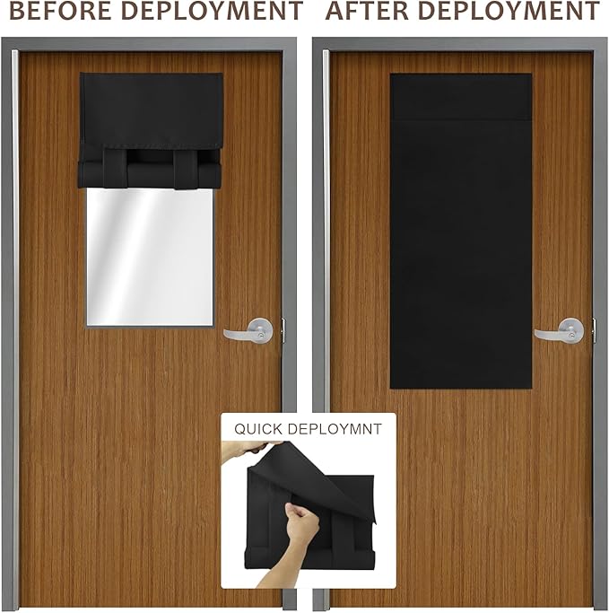 WdFour Classroom Door Window Cover,Blackout Shades for Classroom Windows and Doors，Privacy,Room Darkening Design Blocks Views, Classroom Window Cover Lockdown.12W x 30L Inches, 1 Panel,Black.