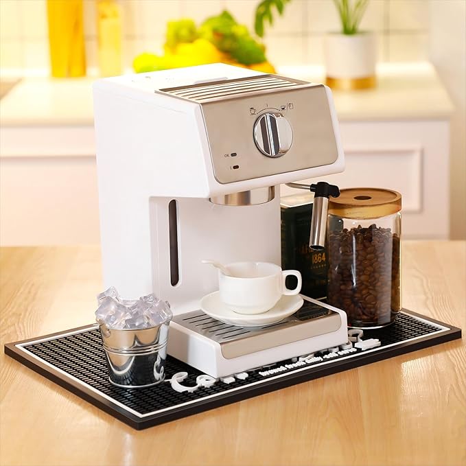 Potchen Coffee Bar Mat for Countertop 18x12 Inch, Non Slip PVC Spill Pad, Black Coffee Station Drip Mat for Espresso Machine, Kitchen Counter Accessories