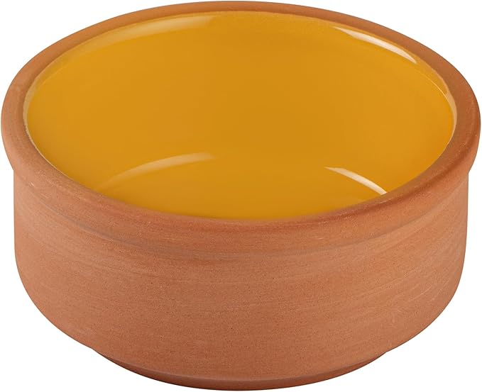 Restaurantware-Terra Tek 2.7 Ounce Terracotta Cazuelas, 2 Yellow Glazed Clay Pots For Cooking - Oven-Ready, Microwavable, Terracotta Serving Pots, Dishwashable, For Cooking And Serving